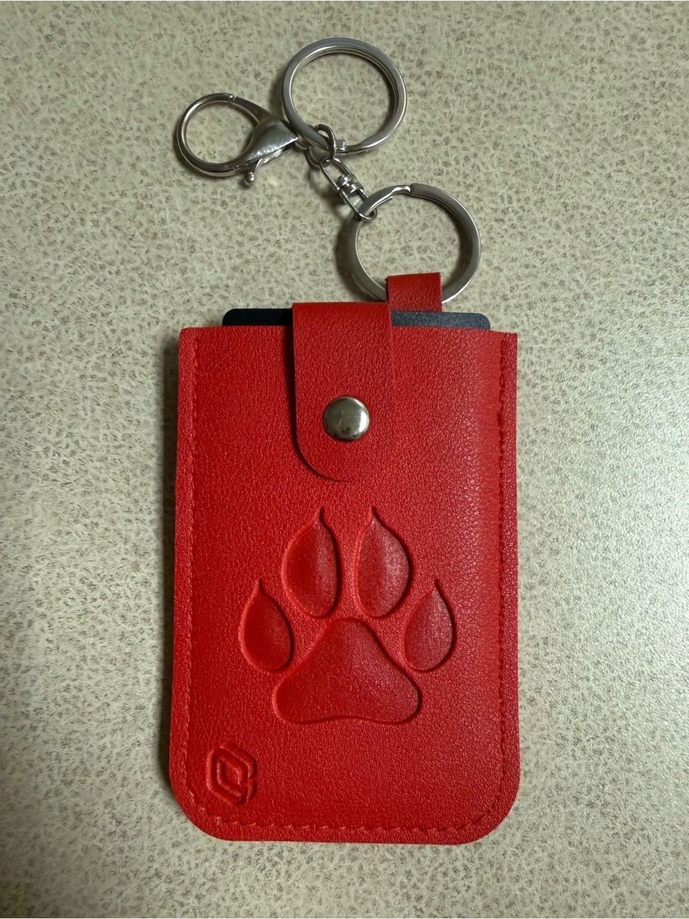 Red Paw-Embossed Card Holder Keychain